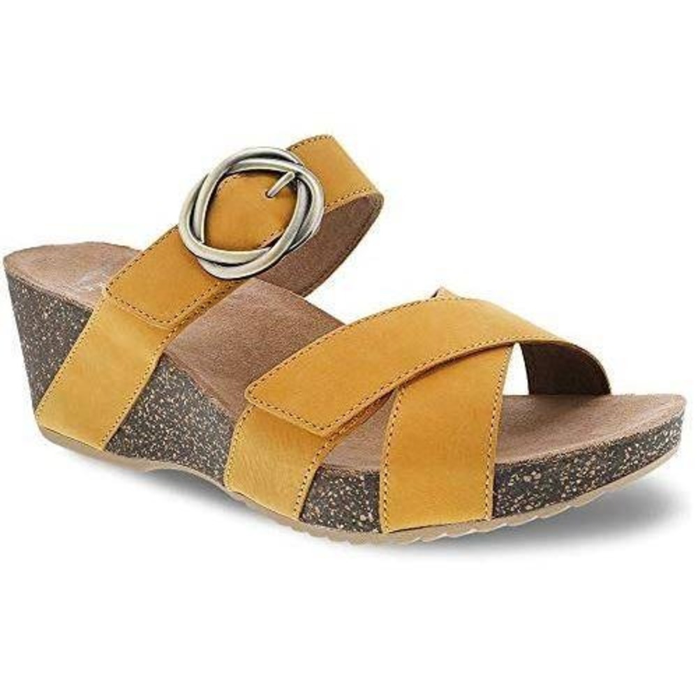 Dansko Susie Mango Yellow Nubuck Leather Wedge Sandals Womens Size 39 US 8.5-9